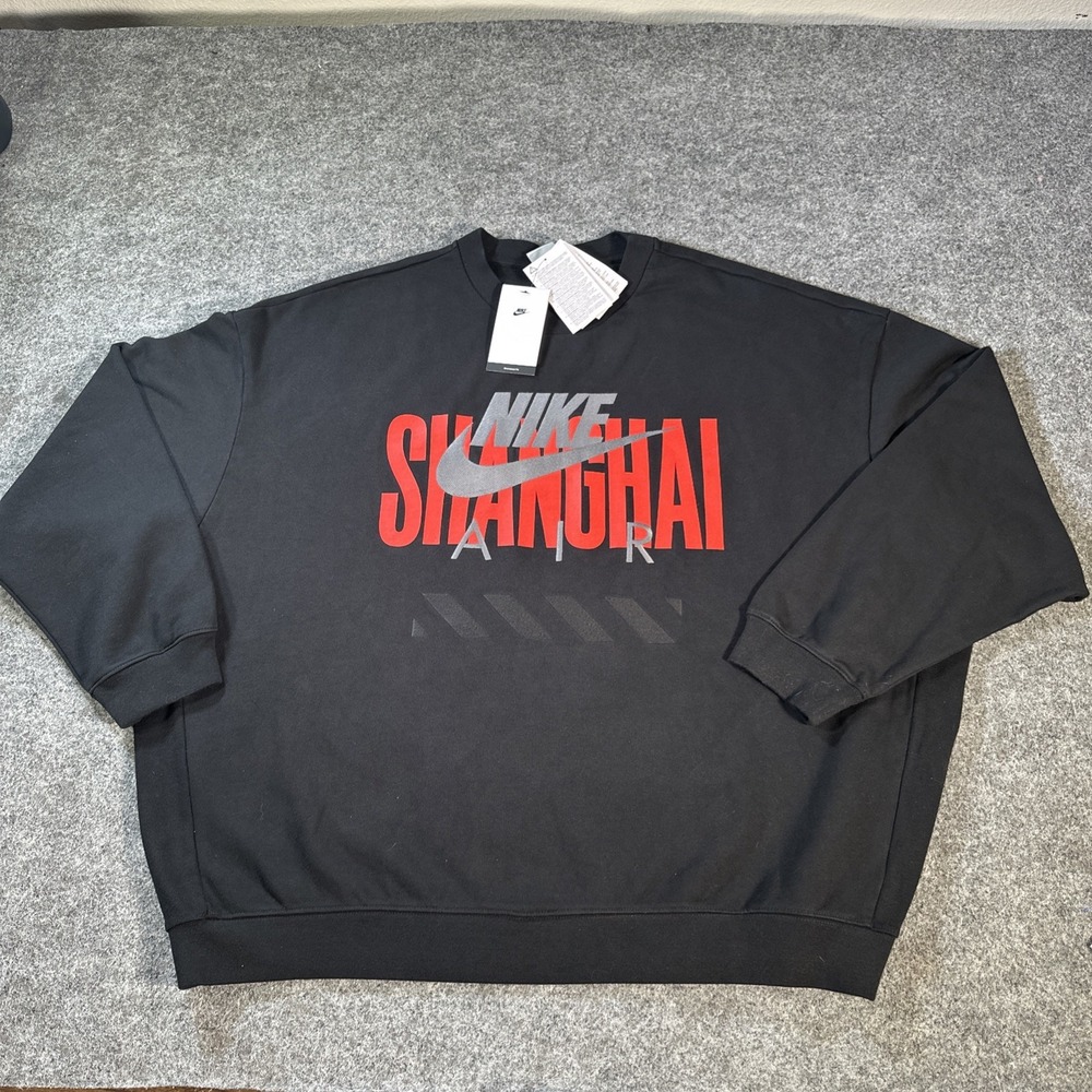 Nike Air Shanghai Fleece Crewneck Sweatshirt Black HJ0305-010 Men's XXL Oversize